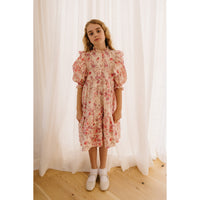 Pink Label By Petite Amalie Posie Print Elbow Sleeve Scallop Voile Dress