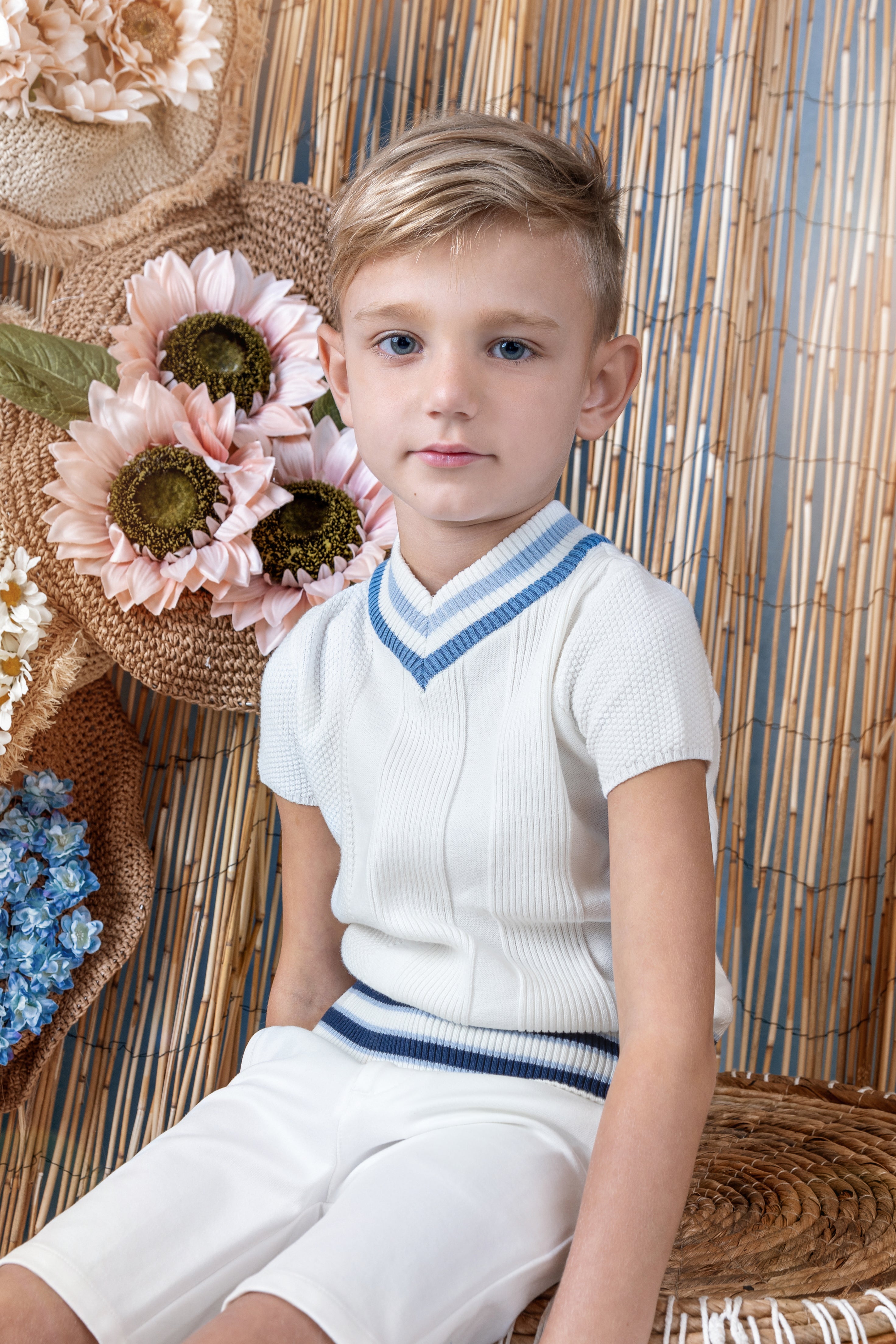 Noma White Multi Stripe Rib Textured Short Sleeve Knit (NKN741)