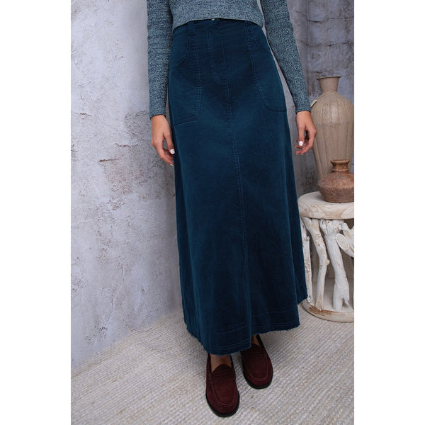 Hev Teal Corduroy Panelled Skirt (HSK500)