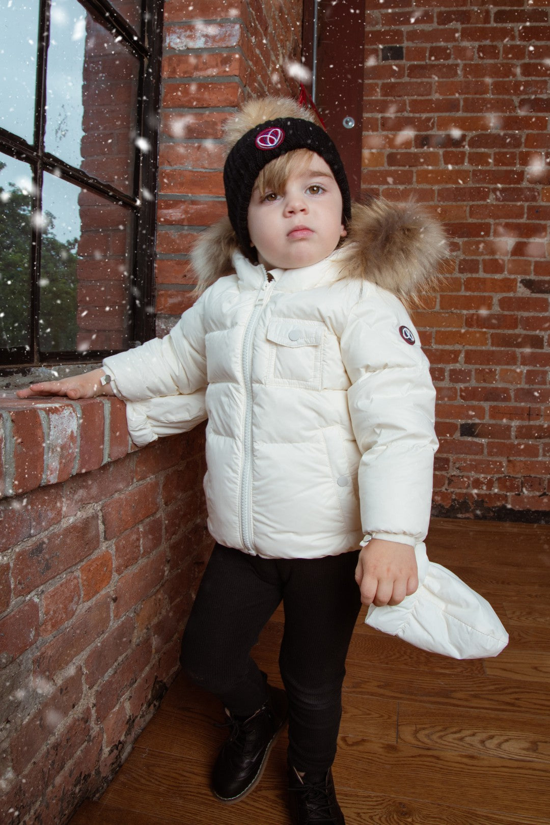 Ellabee Bella Enfant Fur Down Jacket Off White Raccoon Buttons Bebe