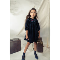 Belati Navy Cord Cross Stitch Embroidered Detail Dress (BDR310)