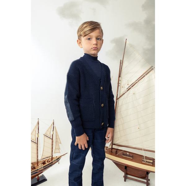 Belati Navy Seude Elbow Patch Cardigan