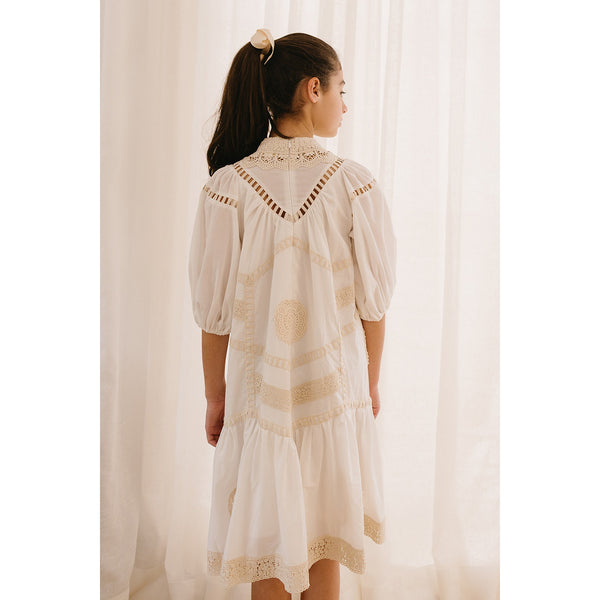 Petite Amalie White/Natural Doily Smock Dress