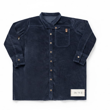 Birnham On The Sea Pleat Detail Shirt Dress — Navy Corduroy (1202B)