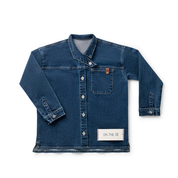 Birnham On The Sea Boy Crossover Collar Shirt — Dark Denim (1203)