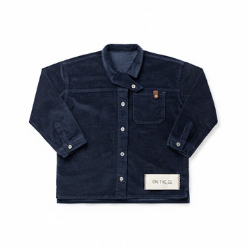 Birnham On The Sea Boy Crossover Collar Shirt — Navy Corduroy (1203B)