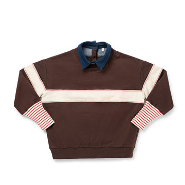 Birnham On The Sea Ribbed Collar Sweatshirt Brown/Cream (1209A)
