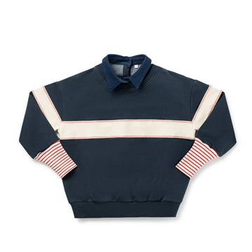 Birnham On The Sea Ribbed Collar Sweatshirt Navy/Cream (1209)
