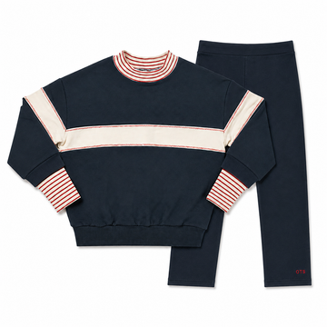 Birnham On The Sea Ribbed Mockneck Sweatshirt Navy/Cream(1210-set)
