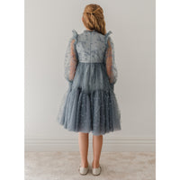 Petite Amalie Steel Blue Flocked Velvet Tulle Dress