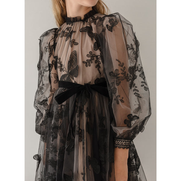 Gold Label By Petite Amalie Black Butterfly Tulle Dress