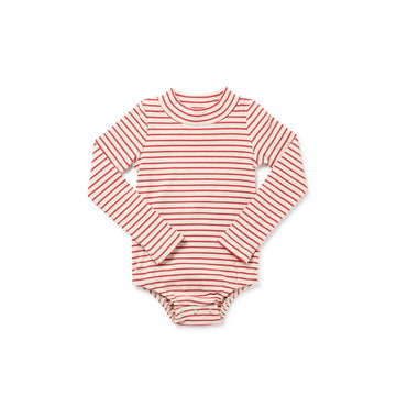 Birnham On The Sea Mockneck Onesie — Brick Stripe (1218)