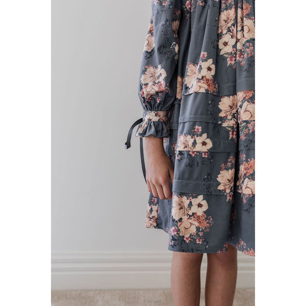 Pink Label By Petite Amalie Steel Blue Bouquet Print Cord Dress