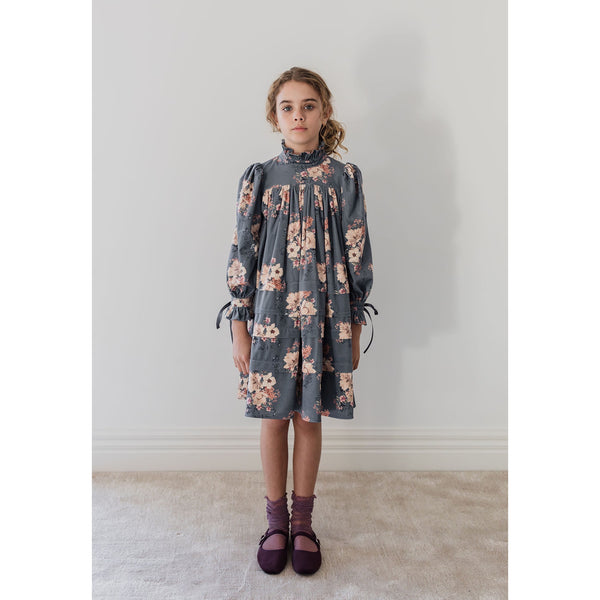 Pink Label By Petite Amalie Steel Blue Bouquet Print Cord Dress