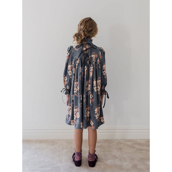 Pink Label By Petite Amalie Steel Blue Bouquet Print Cord Dress