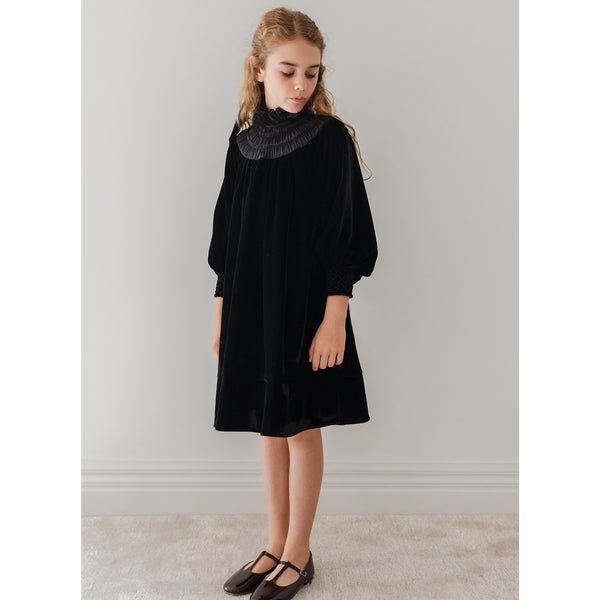 Petite Amalie Black Velvet Shirred Organza Dress