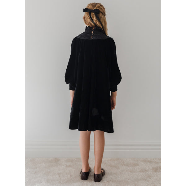 Petite Amalie Black Velvet Shirred Organza Dress