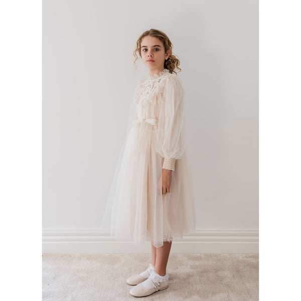 Petite Amalie Cream French Lace Tulle Midi Dress