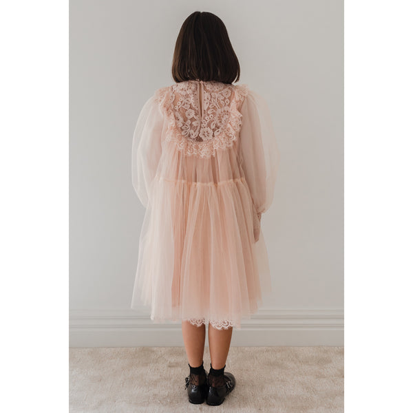 Petite Amalie Blush French Lace Tulle Babydoll Dress