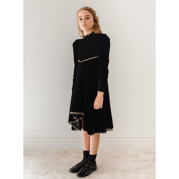 Petite Amalie Black Metallic Lace Velvet Dress