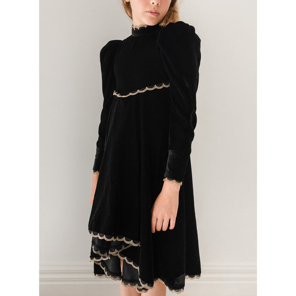 Petite Amalie Black Metallic Lace Velvet Dress