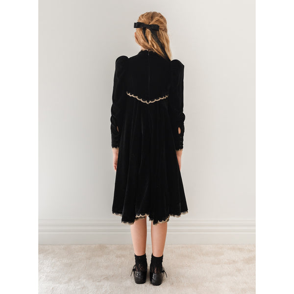 Petite Amalie Black Metallic Lace Velvet Dress