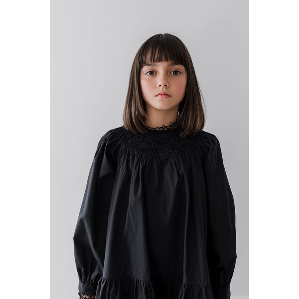 Petite Amalie Black Poplin Applique Midi Dress