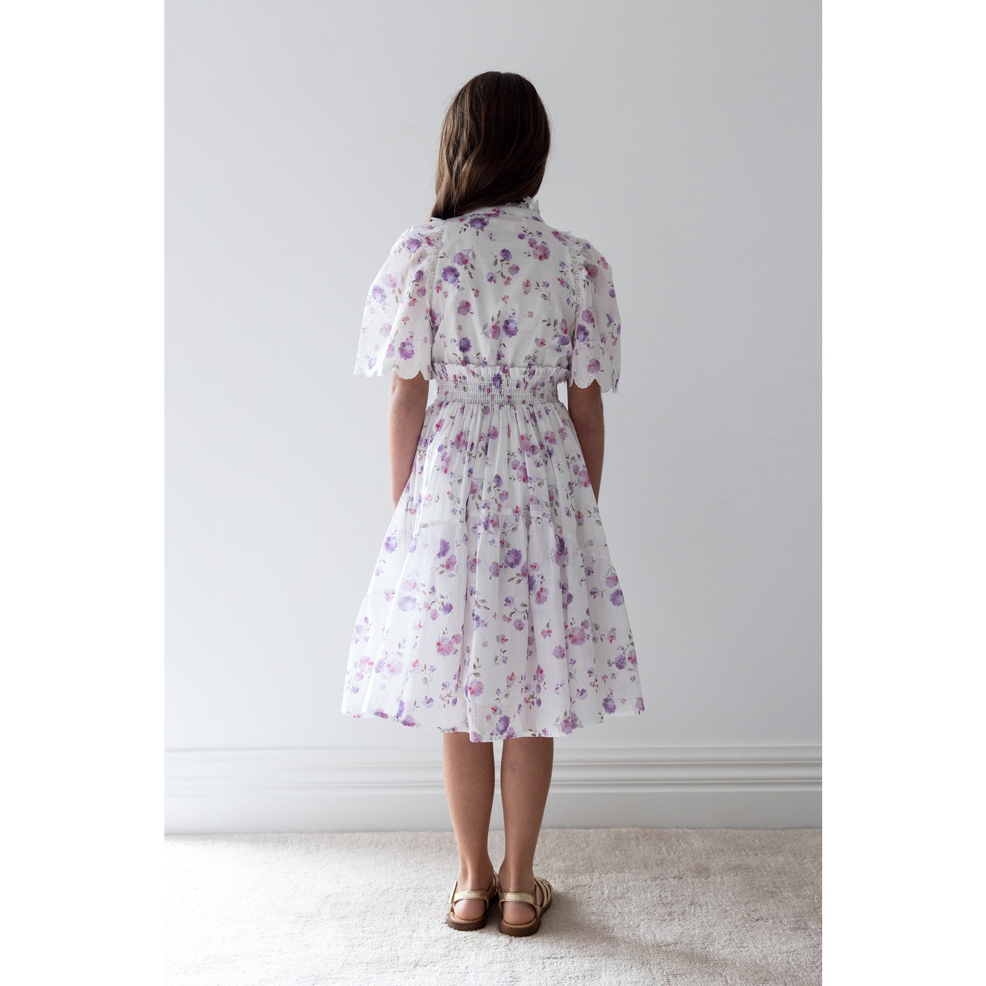 petite purple dress Petite Amalie Lilac Floral Shirred Waist Dress