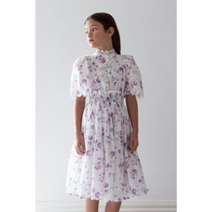 Petite Amalie Lilac Floral Shirred Waist Dress