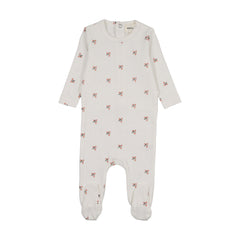 Mema Knits Printed Snap Back Footie - Coral Floral Print