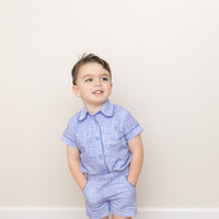 Nounelle Blue Linen Piped Shorts