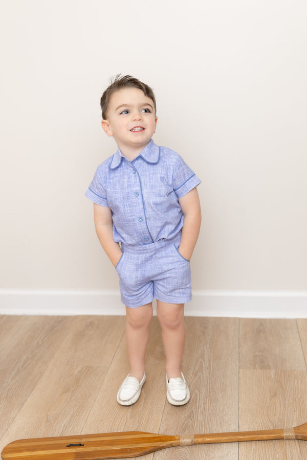 Nounelle Blue Linen Piped Shorts