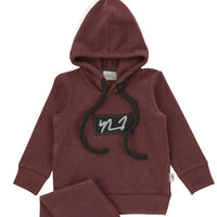 Bondoux Script Print Hoodie Top Burgandy