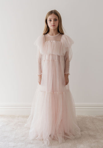 Gold by Petite Amalie White Glitter Tulle Gown