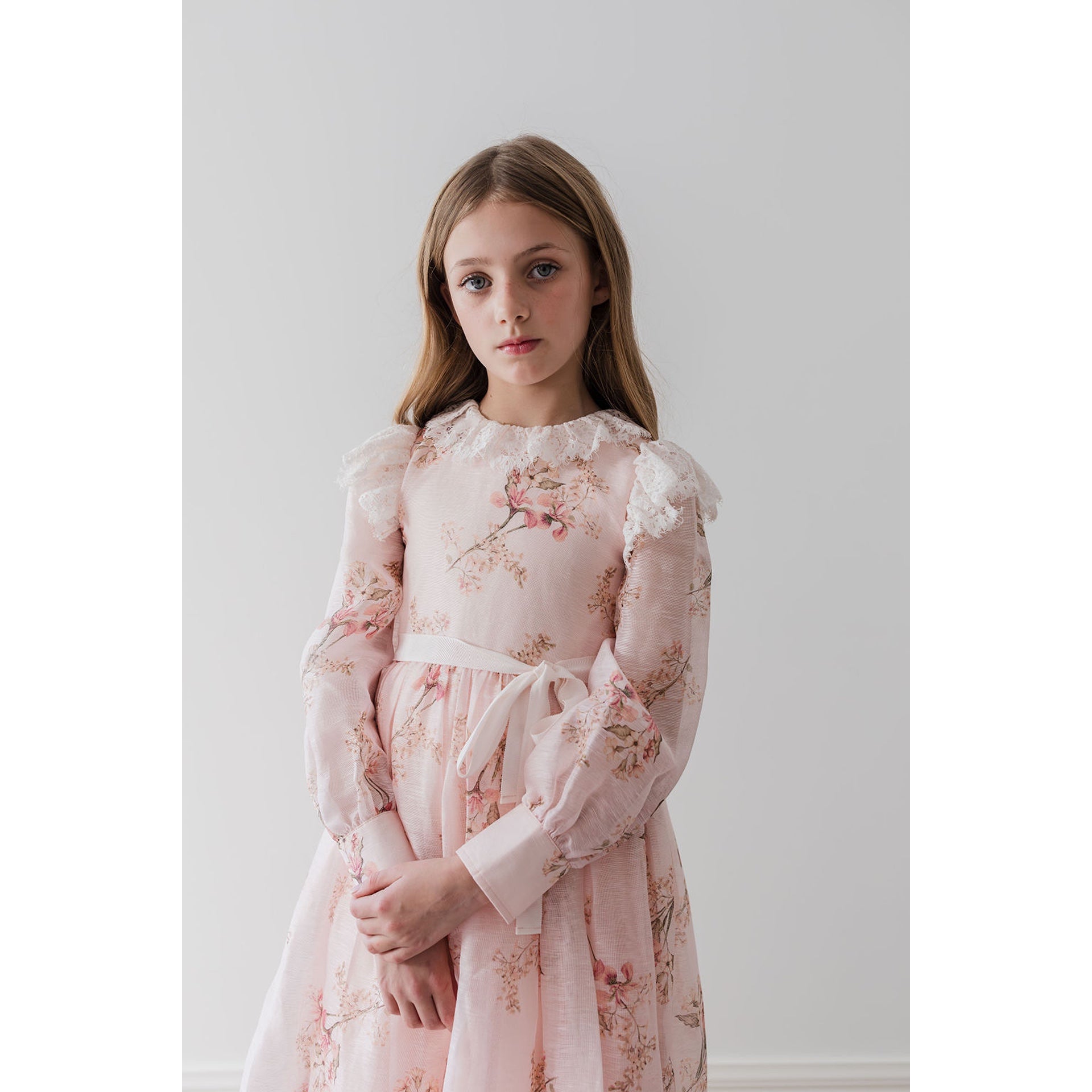 Gold by Petite Amalie Blush Orchid Print Silk Gown | Buttons Bebe Gold by Petite Amalie Blush Orchid Print Silk Gown | Buttons Bebe