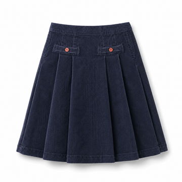 Birnham On The Sea Pleated Pocket Skirt — Navy Corduroy (1405A)