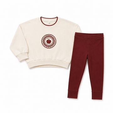 Birnham On The Sea Cropped Apple Crest Sweatshirt — Ecru - Set (1414-set)