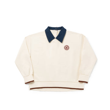 Birnham On The Sea Boy Denim Collar Sweatshirt — Ecru (1415)