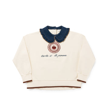 Birnham On The Sea Girl Denim Collar Sweatshirt — Ecru (1416)