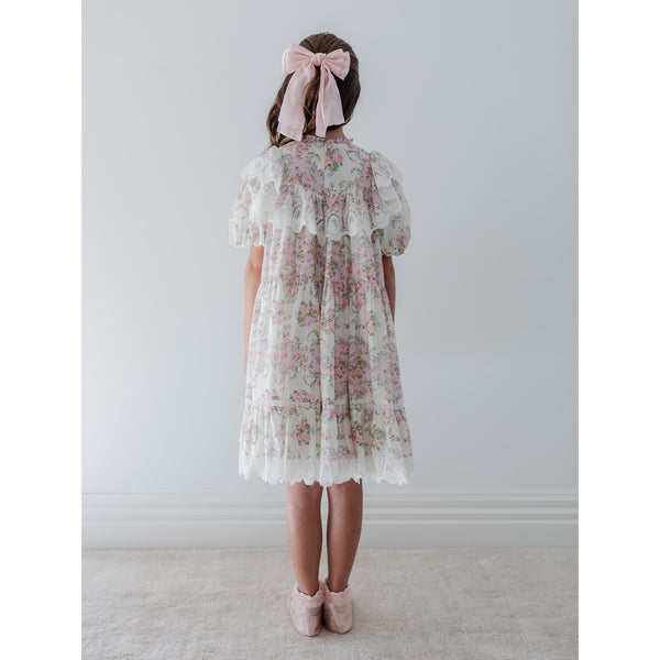 Petite Amalie S/S Vintage Wallpaper Lace Ruffle Dress