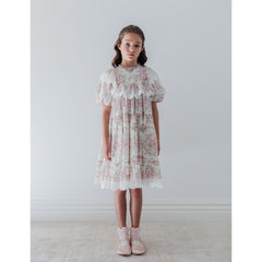 Petite Amalie S/S Vintage Wallpaper Lace Ruffle Dress