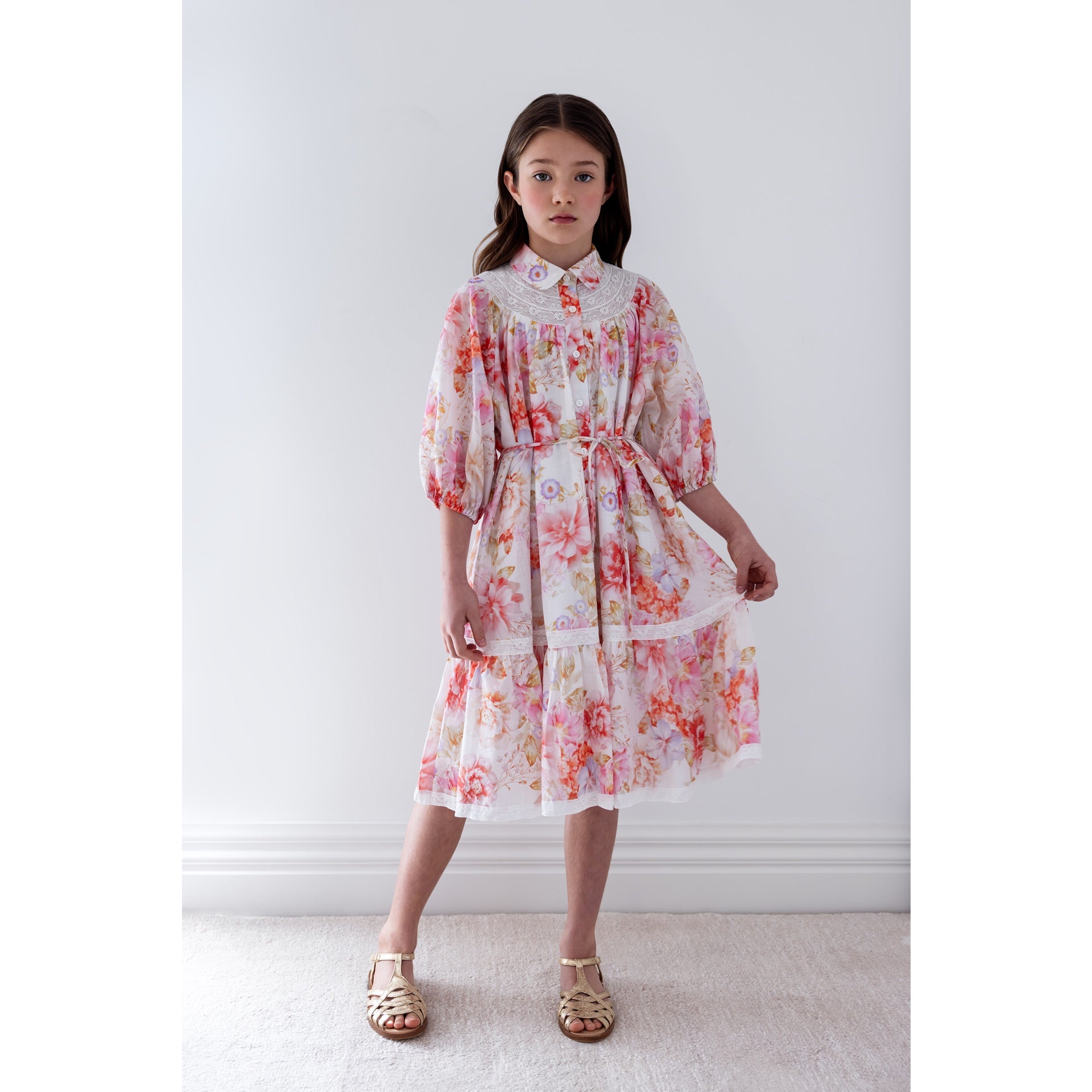 Petite Amalie Delicate Bouquet Dress With Lace Yoke (1493) | Buttons Bebe Petite Amalie Delicate Bouquet Dress With Lace Yoke (1493) | Buttons Bebe