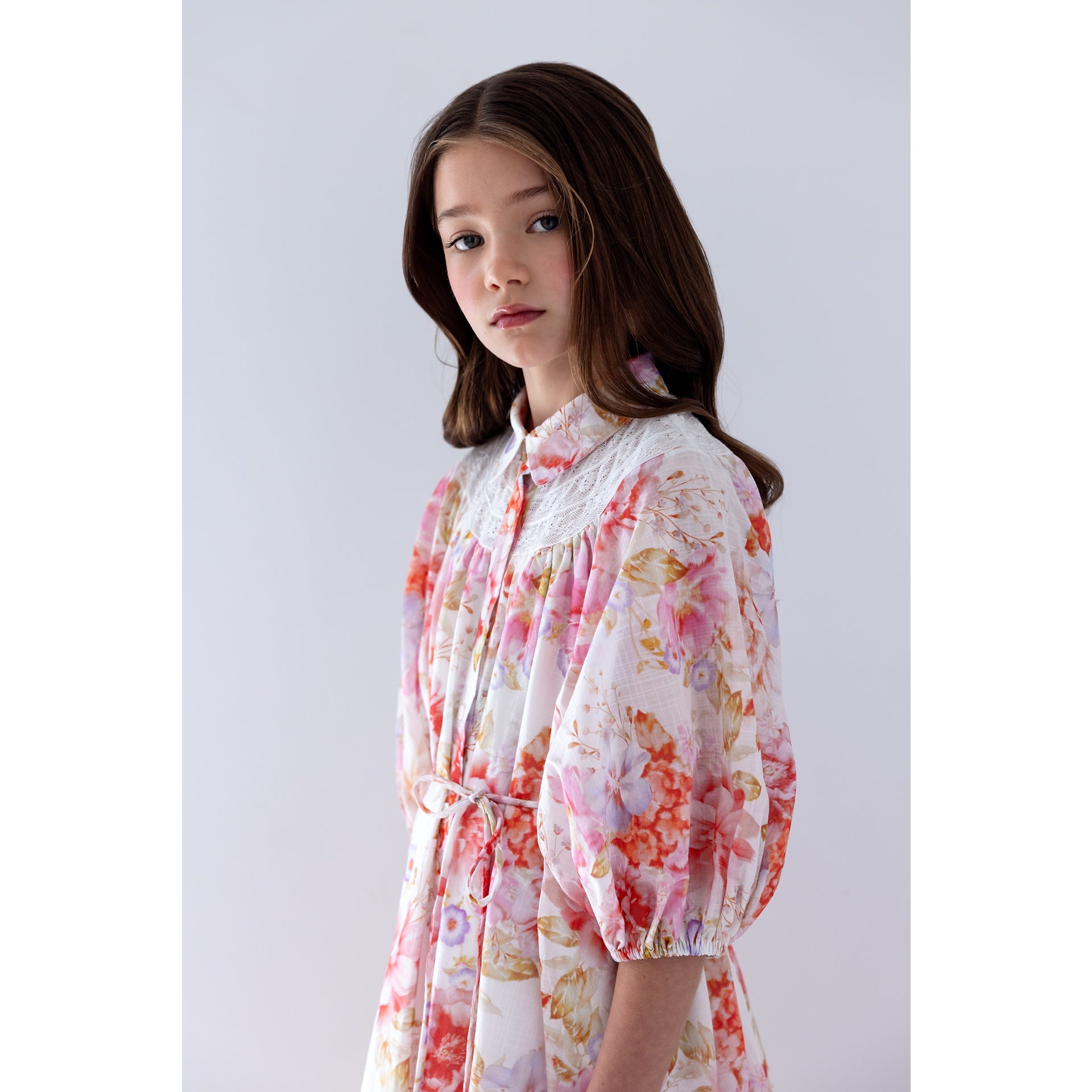 Petite Amalie Delicate Bouquet Dress With Lace Yoke (1493)