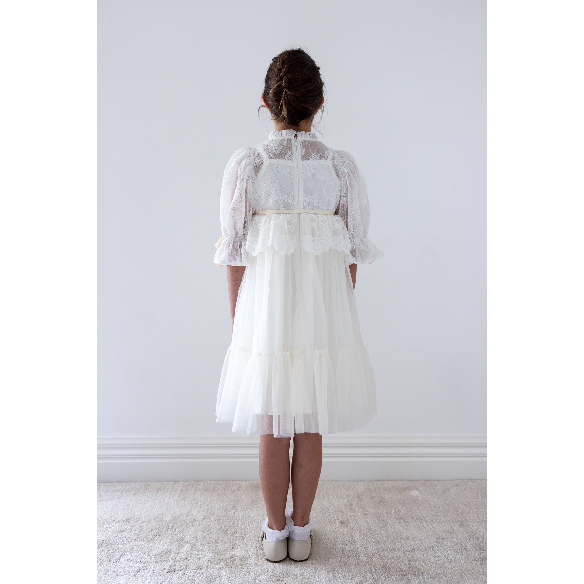 Petite Amalie Lace Peplum Tulle Dress - Cream/ White