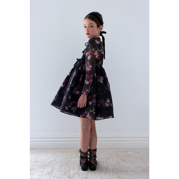 Petite Amalie Black Floral Organza Dress - Black Floral