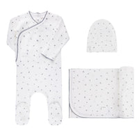 Ely's & Co Organic Cotton Cluster Leaf Collection Ivory / Blue Standard 3 Pc Set