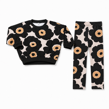 Birnham On The Sea Girl Cropped Sweatshirt Set— Poppy Print (1504-set)