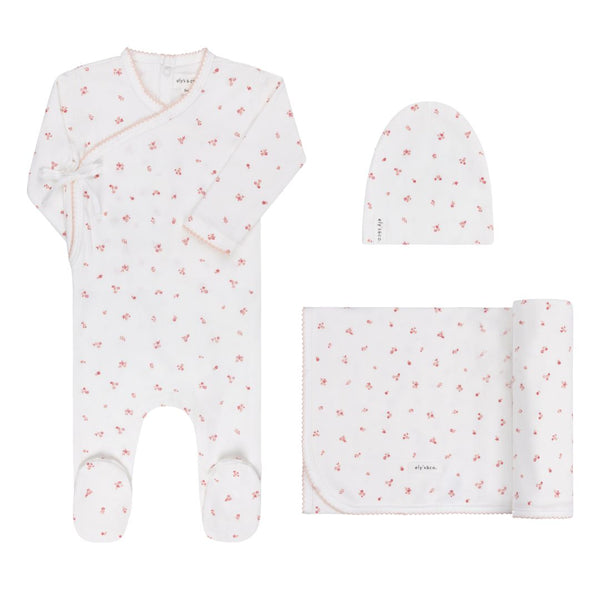 Ely's & Co Organic Cotton Cluster Flower Collection Ivory / Pink Standard 3 Pc Set