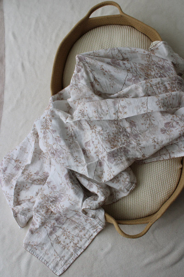 Little Threads The Label Delicate Neutral Branches Muslin Blanket