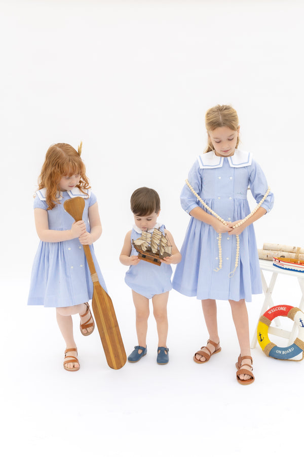 Nounelle Striped Double Breasted Dress- Short Sleeves